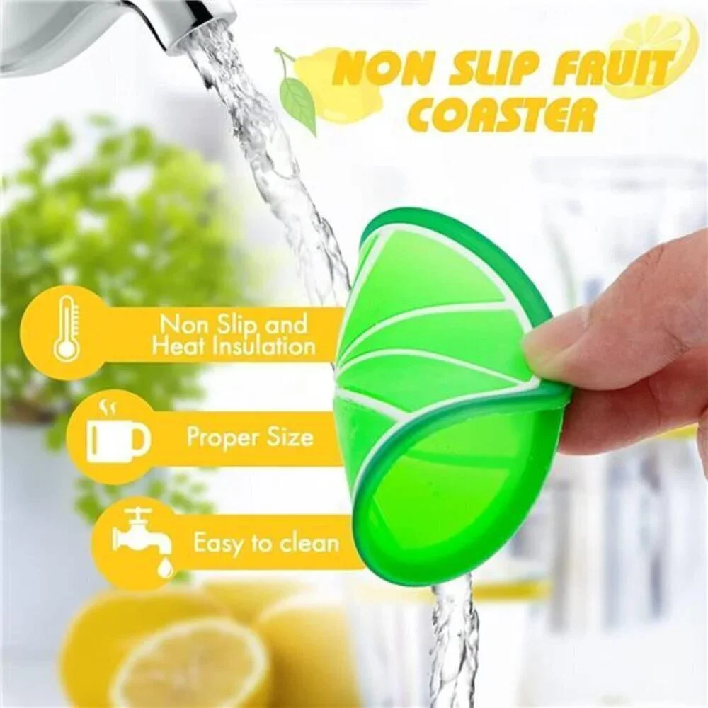 Fruit Shaped Cup Coasters 7-Pieces Holder Anti Slip Rubber Decorative Multi-Use